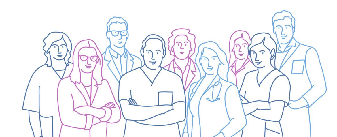 Illustration of a group of medical colleagues.
