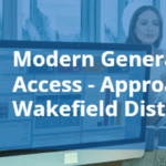 A photo of a GP reception desk with the words Modern General Practice Access overlaid on top