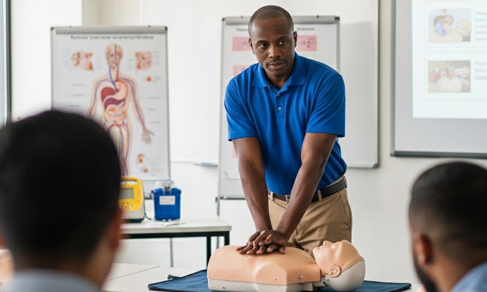 Colleague delivering CPR training.