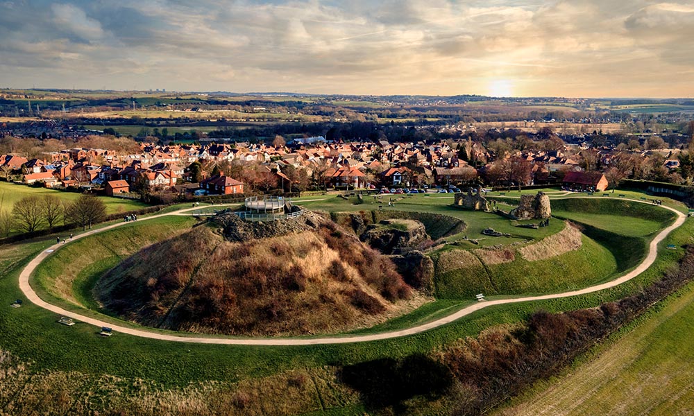 Aerial photo of Sandal Castle.