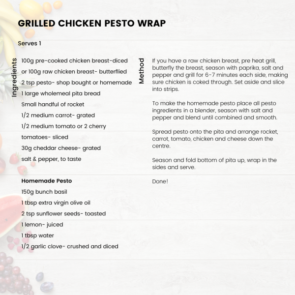 Recipe for Grilled Chicken Pesto Wrap